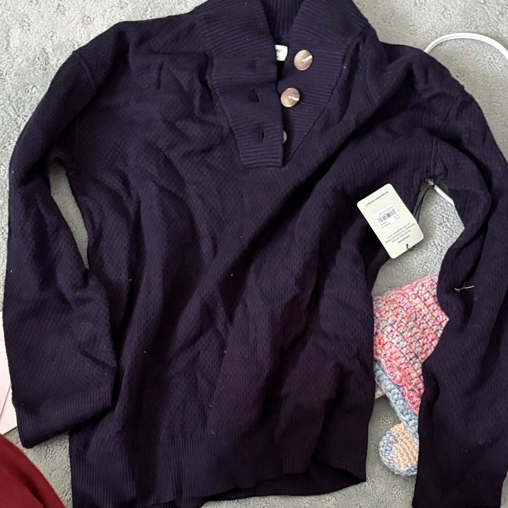 Tommy John Navy Sweater with Button Accents